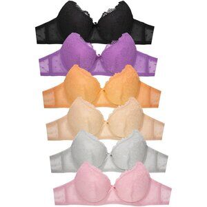 PACK OF 6 Women's Sofra Full Coverage Underwire Allover Lace Bras (BR4523L)